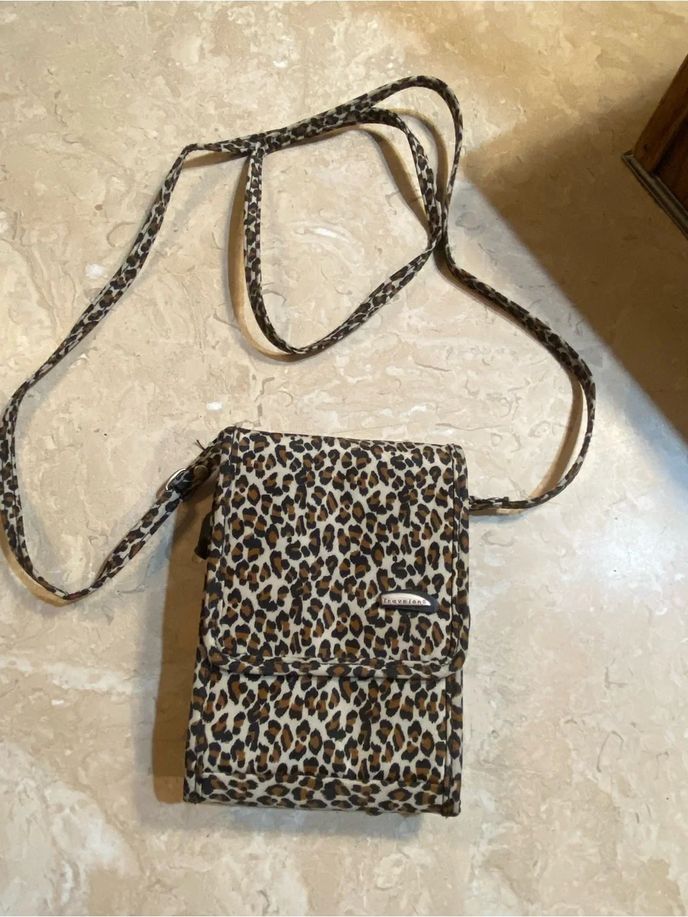 Travelon Leopard-Print Crossbody Phone Pouch in Brown and Black